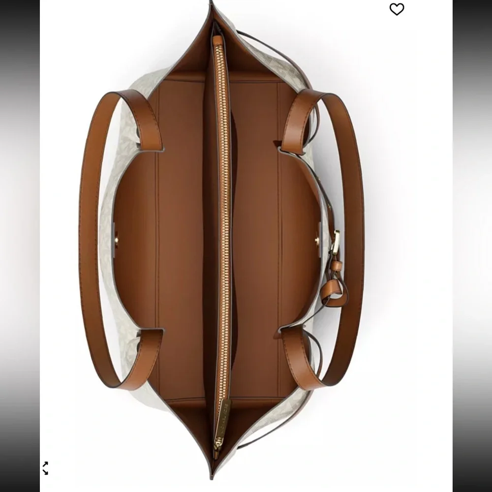 Michael Kors Emilia Large Center Zip Pocket Tote Bag, Purse, Vanilla/acorn - Picture 3 of 10